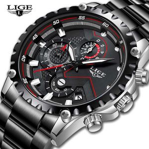 LIGE Top Brand Luxury Mens Fashion Watch Men Sport Waterproof Quartz Watches Men All Steel Army Military Watch Relogio Masculino 210527