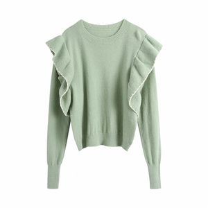 Women's Ruffled Knitted Sweater Autumn Long Sleeved Slim Casual Top 210521