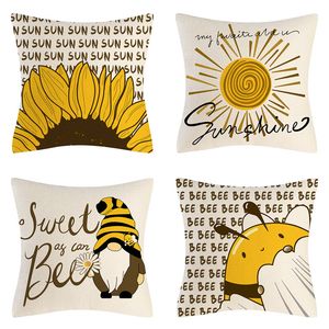 Cartoon animation pillows case bee festival polyester linen pillowcase European and American summer home decoration pillow cushion cover 45*45cm