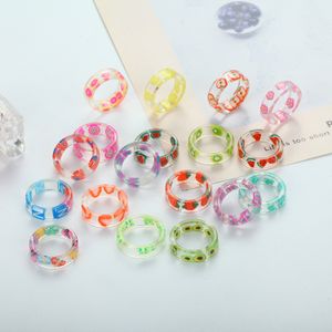 Fruit Pattern Resin Acrylic Chunky Ring For Women Colourful Rings Jewelry Gifts MKI