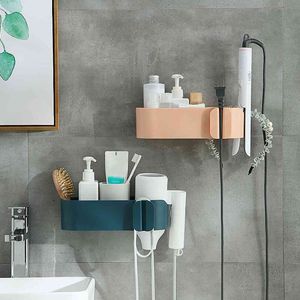 YLST Multifonction Salle De Bains Stockage Sèche-Cheveux Titulaire Douche Organisateur Mur Sèche-Cheveux Titulaire Peigne Rack Stand Salle De Bains Fournitures 210331