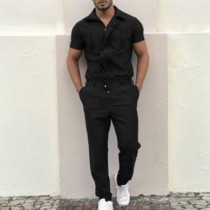 Männer Hosen Männer Overalls Kleidung Casual Kurzarm Overall Sommer Overalls Einteiliges Sport Zipper Streetwear Feste Männliche strampler1