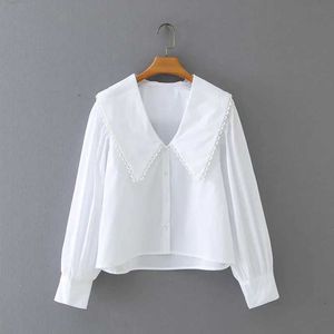 Vrouw Turndown Collar White Poplin Shirt Casual Femme Lange Mouw Blouse Dame Losse Tops Smock Blusas S8002