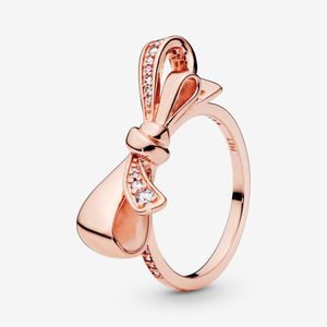 Nuovo marchio 100% 925 Sterling Silver Sparkling Bow Ring per le donne Fedi nuziali Gioielli di moda