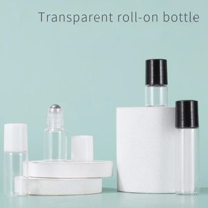 Rullo di vetro trasparente su bottiglia di profumo vuota di olio essenziale 1 ml 2 ml 3 ml 5 ml con sfera in acciaio inossidabile