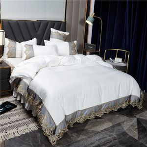 Wholesale white queen bed set resale online - 2021 white bedding sets cover lace edge queen bed comforters sets pillow cases luxury king size bedding sets home decoration R2