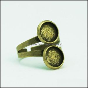 Ustawienia biżuterii Poradnia Podwójna podstawa pierścienia do produkcji antyczne mosiądz regulowane puste bazy z dwoma 10mm okrągłe ramki ID 29355 Drop D