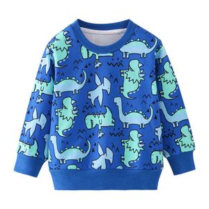 Hoppmätare Dinosaurs Sweatshirts för pojkar Tjejer Kläder Bomull Höst Vår Hoody Baby Tops Outstreet Wear Shirts 210529