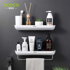 EcoCo Badrumshyllor Arrangör Väggmontering Handdukshylla Shampoo Rack med Bar Lagring Tillbehör 211112