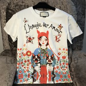 2022 neueste Verkauf Atmungsaktive Luxus Frühling Sommer Kurzarm frauen Mädchen Hund Gedruckt T-shirt Oansatz Lady Tees Tops