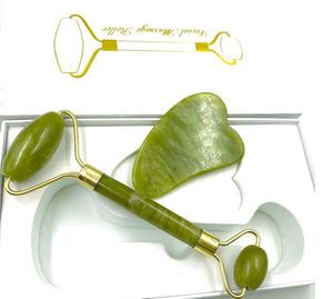 Green Jade Roller + Gua Sha Facial Face Neck Slimming Massager Guasha Gua Sha Kits Weld Metal Noise Free Zinc Alloy Frame