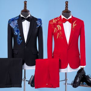 Цветочный бриллиант мужские костюмы для свадьбы Мужские костюмы 3 шт. Blazer + Pant + Bow Gail Мода Тонкий мужской костюм Установить сценический костюм Homme Цветок 210524