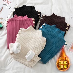 Plush thickened turtleneck Fleece sweater pullovers shirt women's long sleeve autumn winter Knit buttons Super warm top 210420