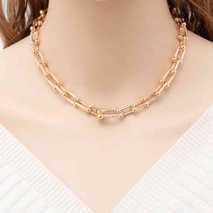 Nya Stainls Steel 14k Gold Whole Paper Clip Chain Pave Stone U Forma Anpassad Halsband för Kvinnor Smycken