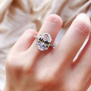 Cluster Rings Oval Cut 3ct Lab Diamond Cz Ring 100% Original 925 Sterling Silver Engagement Wedding Band For Women Bridal Party Jewelry