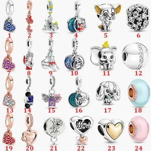 Fine jewelry Authentic 925 Sterling Silver Bead Fit Pandora Charm Bracelets New Mother's Day Glass Beads Hanging Beads Safety Chain Pendant DIY beads