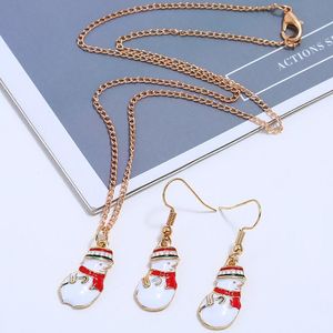 Earrings & Necklace European And America Cute Cartoon Dripping Oil Colored Snowman Christmas Gift Set Jewelry Sets