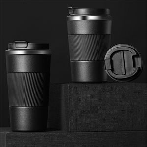 Tazze da caffè con manicotto in silicone Bicchiere da tè 17oz/500ml 12oz/350ml Tazza da ufficio in vetro per latte Acciaio inossidabile 18/8 Isolamento a 2 pareti con apertura a ribalta