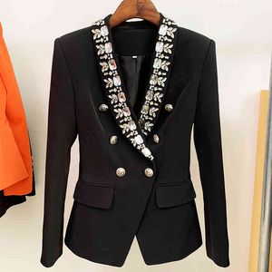 HIGH STREET est Fashion Designer Jacket Women's Diamonds Strass Beading Double Breasted Shawl Collar Blazer 210521