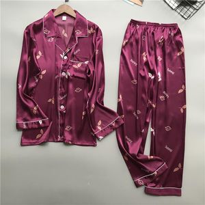Mäns sömnkläder Silk Pyjamas klassisk tryckt full ärm manlig uppsättning 2st hem sömnkläder långa byxor set pyjama hemkläder