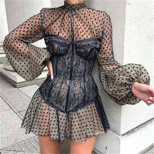 Design 2szt Letnia sukienka dla kobiet Black Sexy gorset Vintage Slim Mesh Outfit Clubwear Koszula Dziewczyna Party 210623