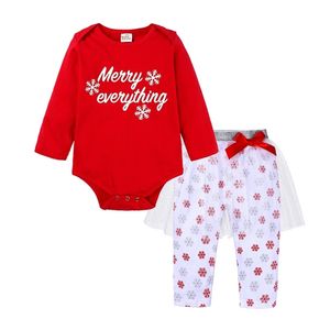 Weihnachten Schneeflocke Säugling Baby Mädchen Langarm Top + Hosen Kleidung Sets Herbst Winter Kinder Mädchen Kleidung Anzüge 210521