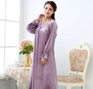 Women's Sleepwear Autumn Nightgown Women Velvet Fleece Long Sleeve Knitting Winter 22 Nightdress Casual Home Clothes