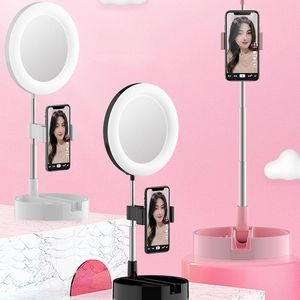 Fällbar LED-spegel Makeup Desktop med ljus Justerbar Bright Ring Selfie Lamp Live PO POGGE Studio Speglar