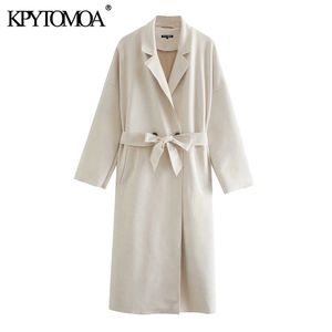 Women Fashion With Belt Faux Suede Trench Coat Long Sleeve Side Pockets Female Outerwear Chic Overcoat 210420