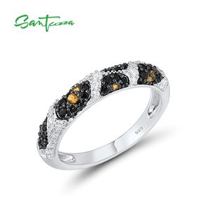 Santuzza Silver Rings для женщин Чистый 925 Стерлинговый черный Шпинуль Желтый Белый Кубический Циркония Гламурные Модные Точные Ювелирные Изделия 211217