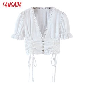Women Retro Embroidery Romantic Blouse Short Sleeve Chic Female Shirt Tops SP04 210416