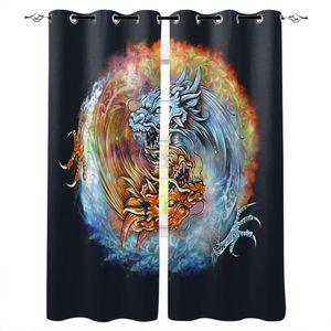 Curtain Drapes Chinese Style Dragon Water And Fire Gossip Map Window Kitchen Living Room bedroom Panels