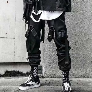 Joggers Cargo Pants for Men Casual Hip Hop Hit Color Pocket Male Trousers Sweatpants Streetwear Ribbons Techwear Pants 211008