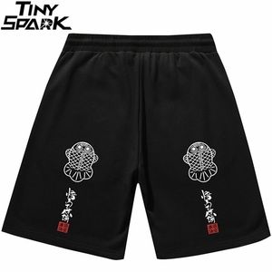 Män hip hop streetwear shorts kinesiska kanji print svett byxor hajuku bomull jogger sommar spår kort sweatpant 210806