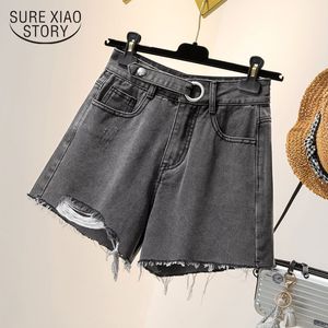 Sommar koreansk stil kort jeans casual lös plus storlek hög midja damer kvinnor shorts pantaloner cortos 9742 210415