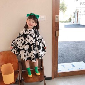 Fashion Children Panda Blouse Long Cotton Dress for Girls Boutique Korean Designer Clothing Outfit 210529