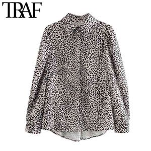 Women Fashion Leopard Print Irregular Blouses Vintage Long Sleeve Animal Pattern Female Shirts Blusas Chic Tops 210507