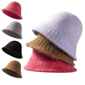 Wide Brim Hats Autumn Winter Fur Casual Warm Cap Women Solid Color Bucket Fisherman Beanie Hat Sweet Girl Birthday Gift Clothing Accessories