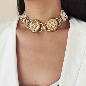 Gsold Fashion Hip-hop Exaggerated Multiple Lion Heads Choker Necklace Metal Charm Women Street Style Jewelry Party