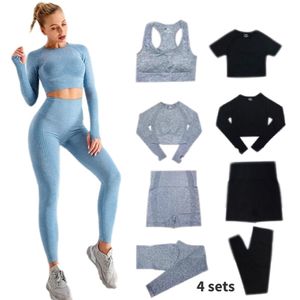 Kadınlar Fitness Spor Takım Elbise Dikişsiz Yoga Set Spor Giysi Mahsul Üst Spor Sutyen Yüksek Bel Koşu Şort Tayt Egzersiz Pantolon 210802