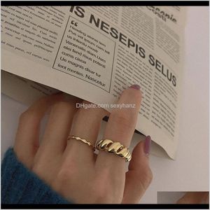 Envío Directo 2021 anillos de croissant para mujer trenzado trenzado geométrico grueso cúpula apilable banda joyería declaración encanto anillo de dedo regalo Rqp