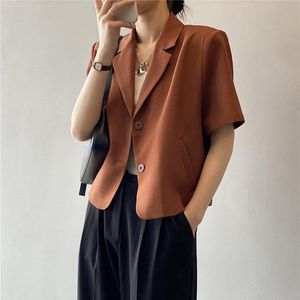 Damskie garnitury Blazery Pure Kolor krótkiego rękawu Blazer Blazer Women 2021 Summer Korean Style Los Temperament Patru