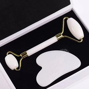 Facial Roller Gua Sha Scraper Massager Set Natural White Jade Rollers SPA Acupuncture Scraping Neck Eye Body Beauty Healing Health Massage