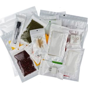 Branco claro auto selo reclosable zipper sacos plástico sacos de embalagem cheiro à prova de chá de café bolsa com furo