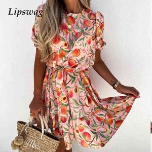 Flower Print Boho Mini Spring Dresses Casual Loose Ladies DrElegant Vintage O Neck Long Sleeve BacklWomen Party Dresses X0529