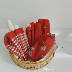 calze natalizie per bambini autunno inverno bambini cartone animato orso plaid calzino adorabile Natale animale rosso cotone ragazzi ragazze tubo pile traspirante calze D224