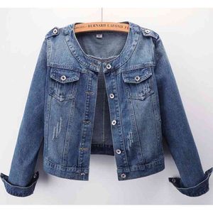 Women Denim Jacket Vintage Chic 6XL Plus Size Outerwear Jean Jacket Hot Boyfriend Style Streetwear Basic O Neck Female Coat 210422