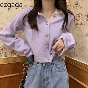 Ezgaga Cardigan Kvinnor Höst Vinter Nya Koreanska Toppar Lösa Casual Ladies Beskuren Tröja Solid Tender Outwear Fashion 210430