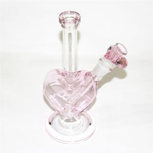 9-Zoll-Herzform-Glaswasserpfeife mit rosa Schüssel Shisha Bong Rasta-Rohre Bongs 14-mm-Gelenk-Dab-Öl-Rig-Bubbler