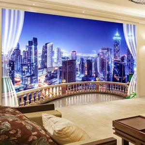 Benutzerdefinierte 3D Wallpaper Stadt Gebäude Nacht Landschaft Fototapete Wohnzimmer Schlafzimmer Café Hintergrund Wand Wasserdicht